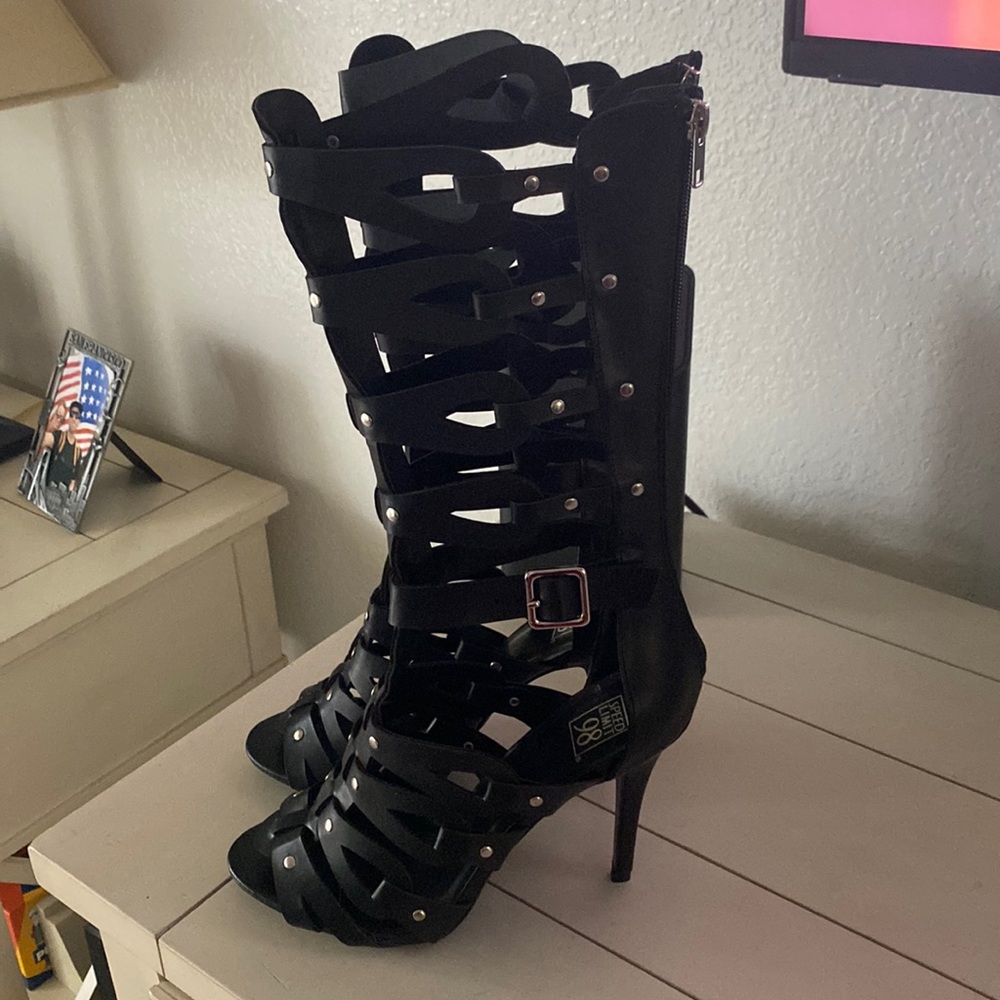 Speed Limit 98 brand new, size 10, black, high heel, zipper back stilettos.